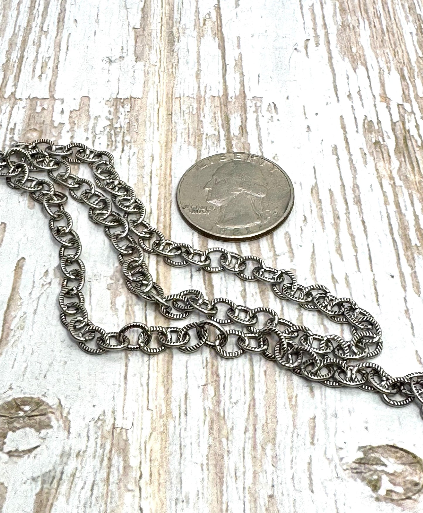 Dainty Textured Cable Chain, Antiqued Pewter Plated - P049-CH