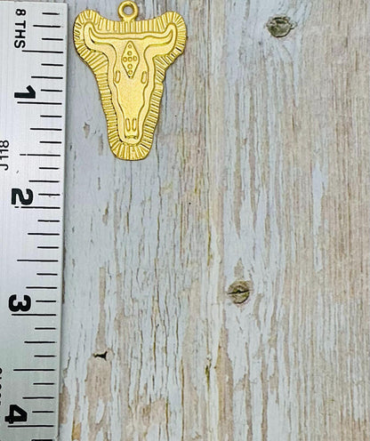 Longhorn Cow Skull Charm, Satin 18k Gold Plated- ST216