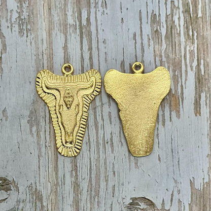Longhorn Cow Skull Charm, Satin 18k Gold Plated- ST216