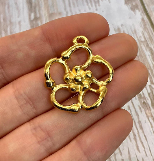 Abstract Flower Pendant, Satin 18k Gold Plated - ST218