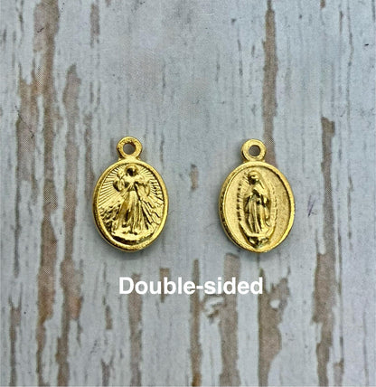 Double-Sided Mary and Jesus Medallion, Satin 18k Gold Plated - ST220