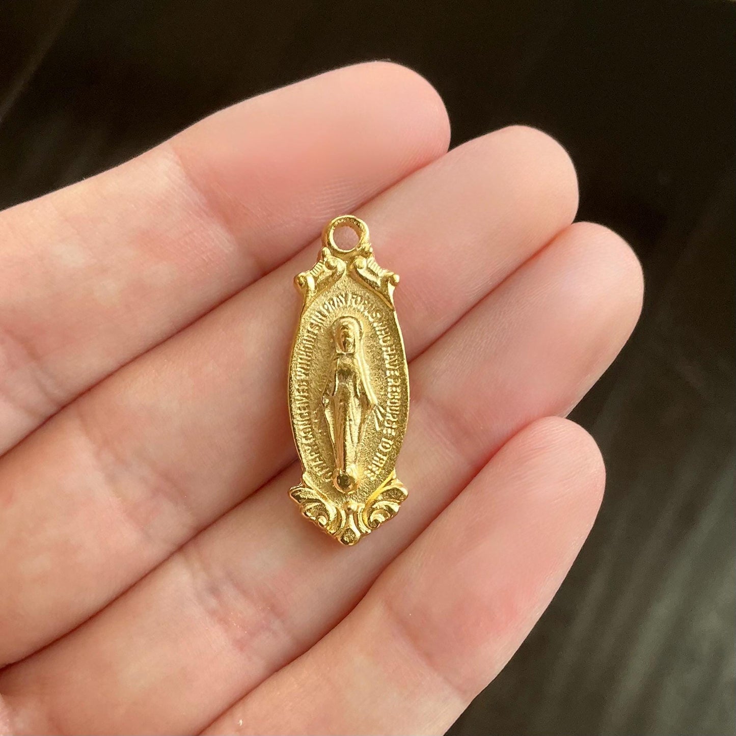 Mother Mary Medallion, Satin 18K Gold Plated - ST213
