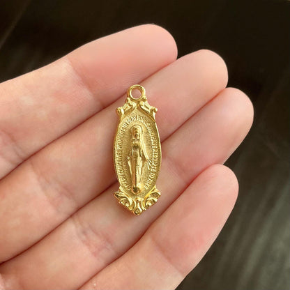 Mother Mary Medallion, Satin 18K Gold Plated - ST213