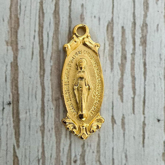 Mother Mary Medallion, Satin 18K Gold Plated - ST213