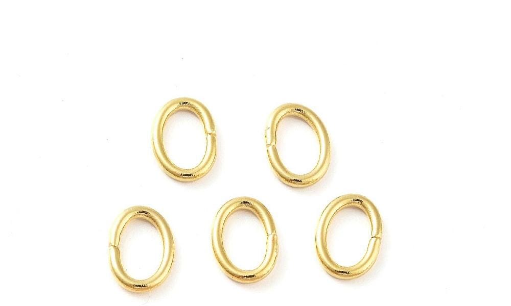 Oval 5x7mm 18 Gauge Jump Rings, 50 Units, Shiny 18k Gold Plated - G013-JR