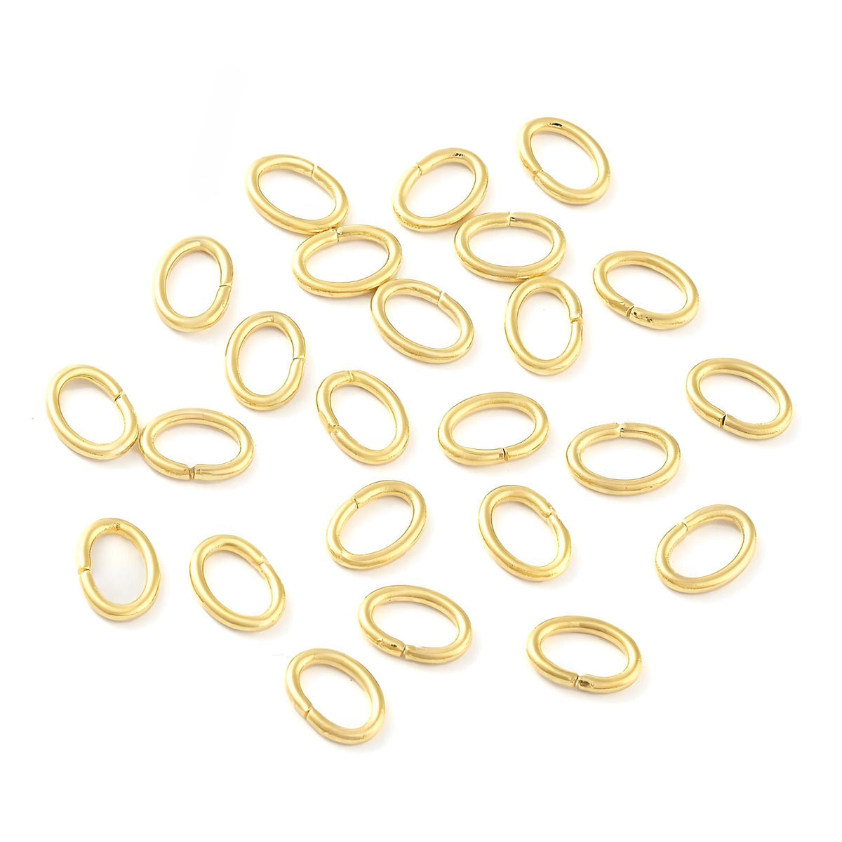 Oval 5x7mm 18 Gauge Jump Rings, 50 Units, Shiny 18k Gold Plated - G013-JR