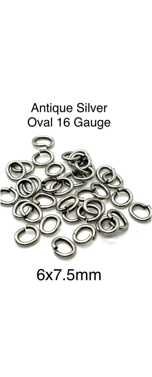 Oval 7x6mm Jump Rings, Antiqued Pewter Plated - P018-JR