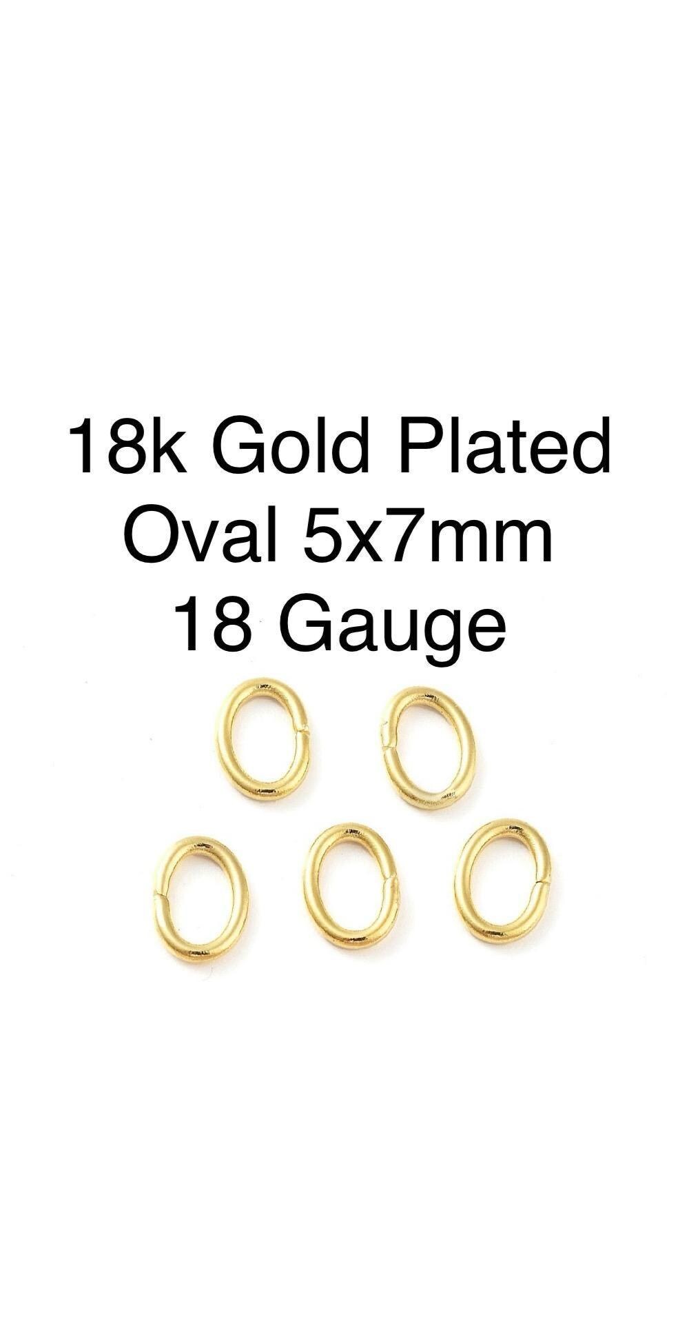 Oval 5x7mm 18 Gauge Jump Rings, 50 Units, Shiny 18k Gold Plated - G013-JR