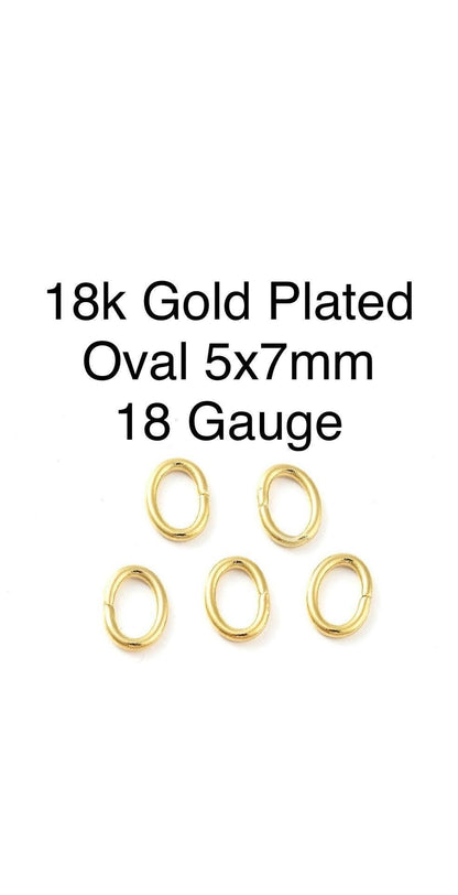 Oval 5x7mm 18 Gauge Jump Rings, 50 Units, Shiny 18k Gold Plated - G013-JR