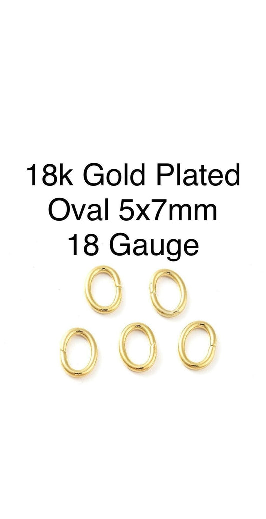 Oval 5x7mm 18 Gauge Jump Rings, 50 Units, Shiny 18k Gold Plated - G013-JR