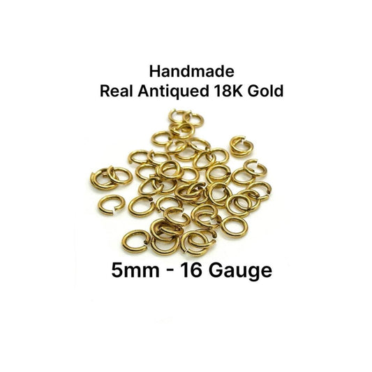 Anillos de salto sin soldar de 5 mm y calibre 16 por peso, chapados en oro de 18k envejecido - A027-JR