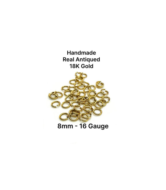 Anillas de engarce de 8mm y calibre 16 por peso, bañadas en oro de 18k antiguo - A031-JR