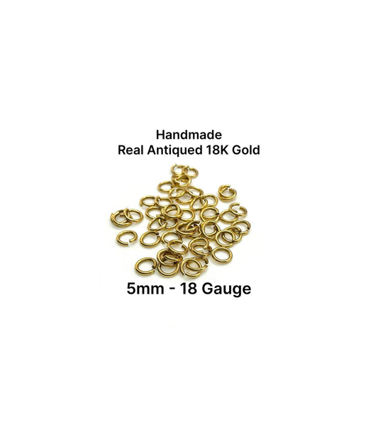 Anillas de unión de 5 mm y calibre 18, chapado en oro de 18K envejecido - A026-JR