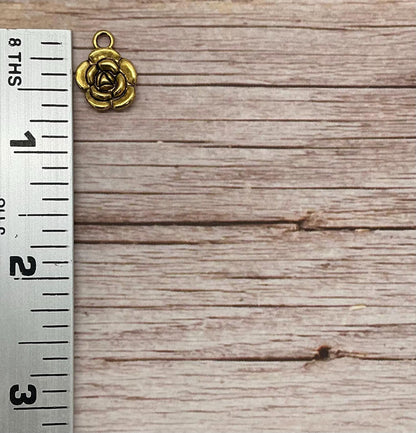 Small Flower Dangle Charm, Antiqued 18k Gold Plated - AG585