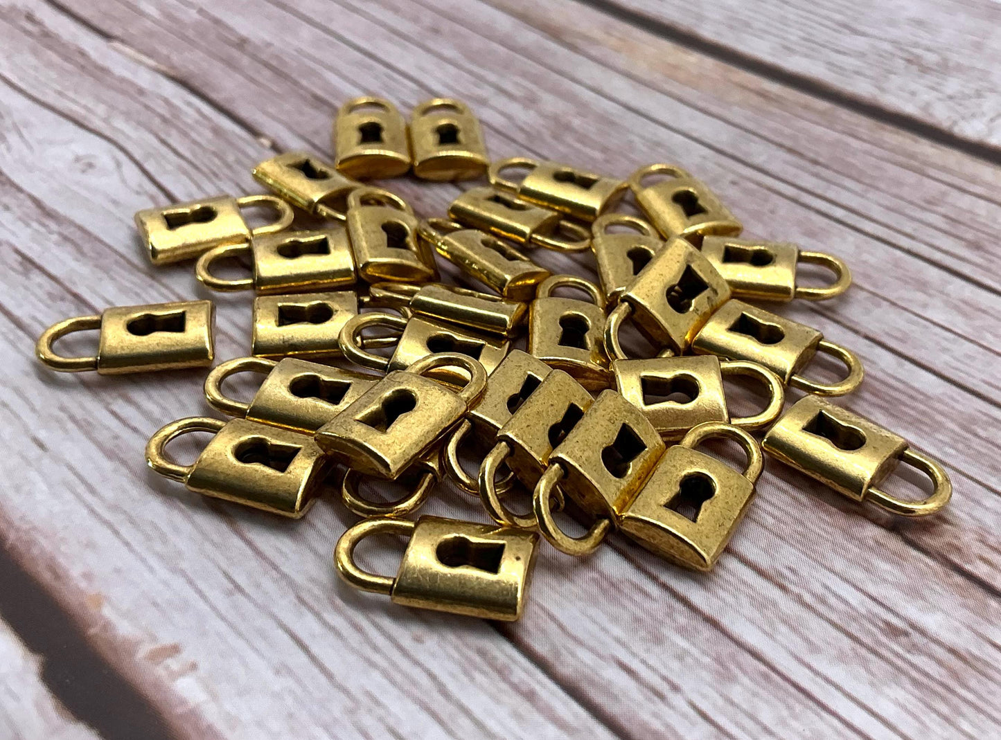 Small Padlock Charm, Antiqued 18K Gold Plated - AG583
