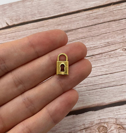 Small Padlock Charm, Antiqued 18K Gold Plated - AG583
