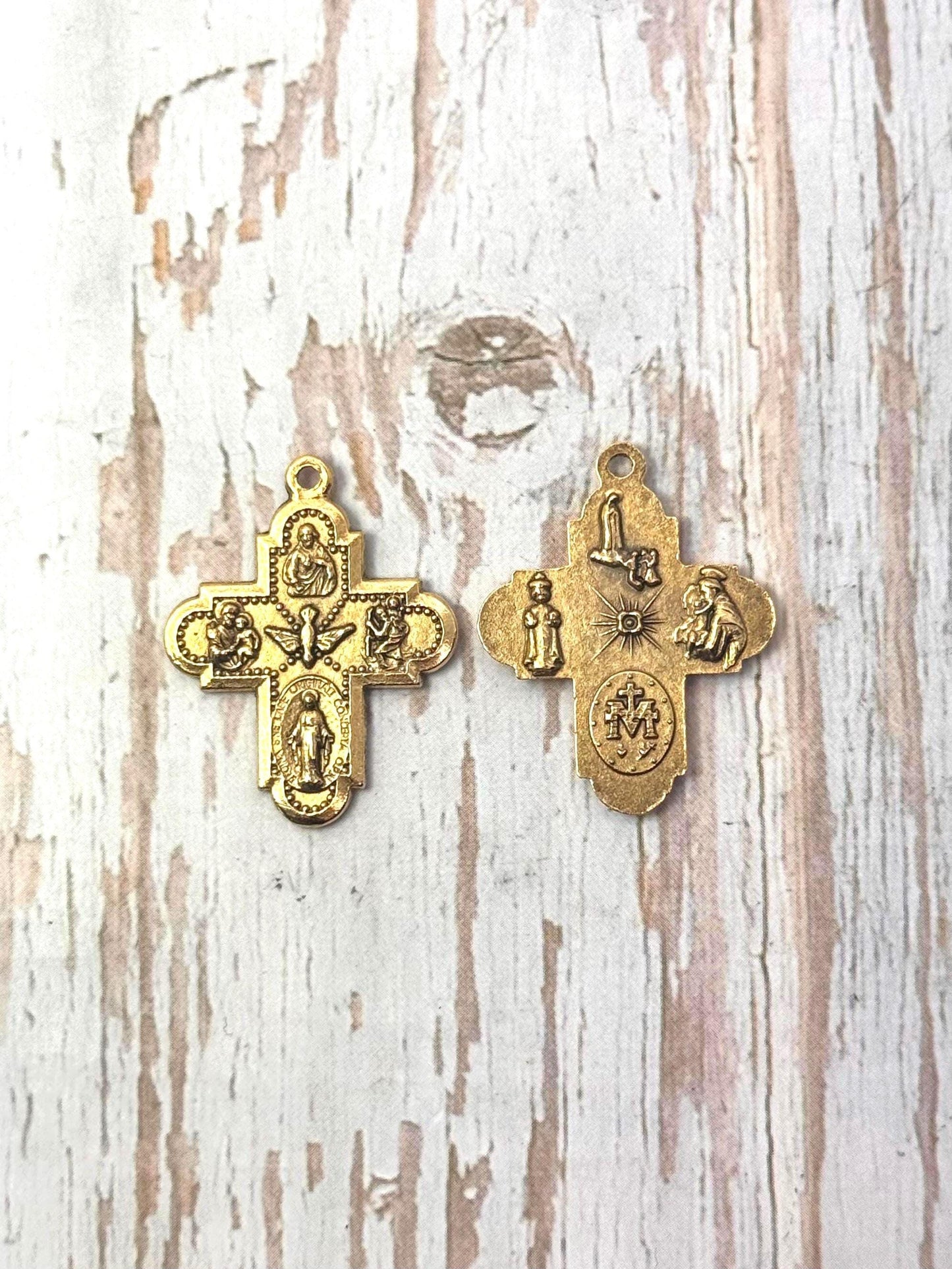 Double-Sided Christian Cross, Antiqued 18k Gold Plated - AG027