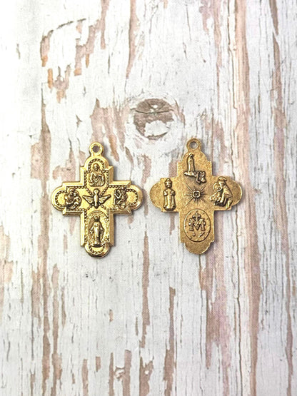 Double-Sided Christian Cross, Antiqued 18k Gold Plated - AG027