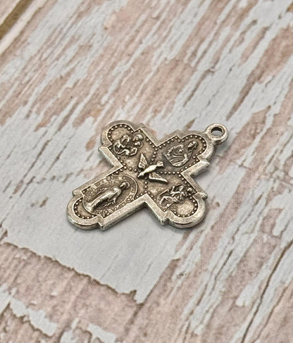 Double-Sided Ornate Cross Charm, Antiqued Pewter - PT387