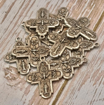 Double-Sided Ornate Cross Charm, Antiqued Pewter - PT387