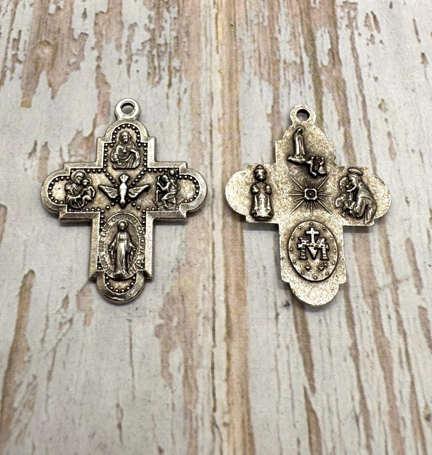 Double-Sided Ornate Cross Charm, Antiqued Pewter - PT387