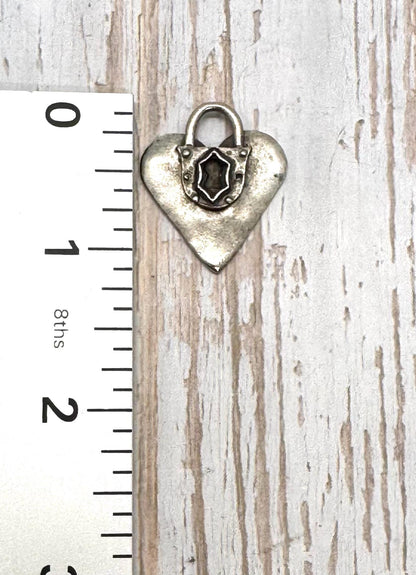Padlock Heart Large Charm, Antiqued Pewter - PT384