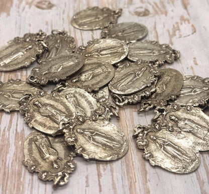 Double-Sided Mary and Saint Louis-Roi Medal, Antiqued Pewter - PT386