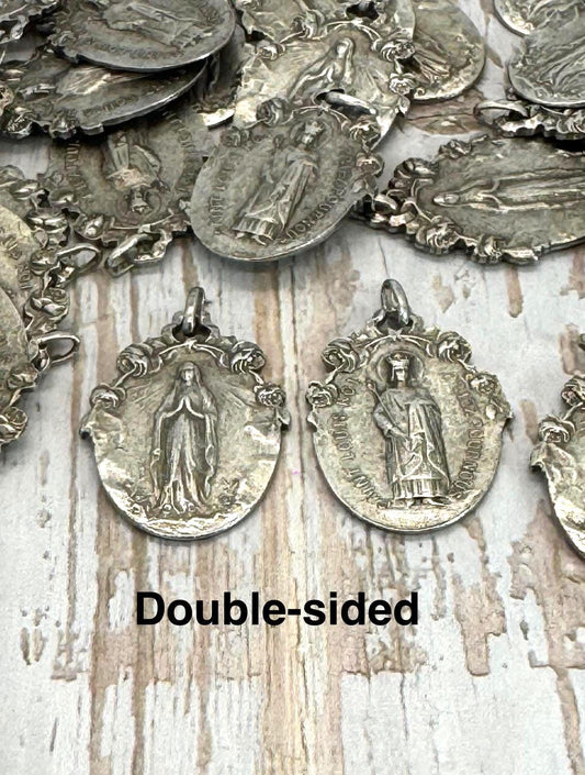 Double-Sided Mary and Saint Louis-Roi Medal, Antiqued Pewter - PT386