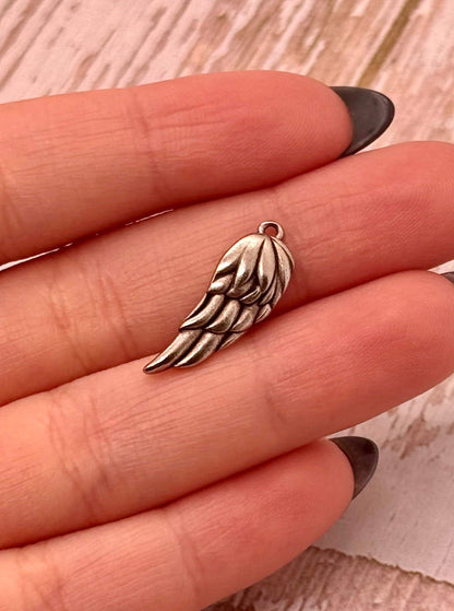 Small Angel Wing Charm, Antiqued Pewter - PT405