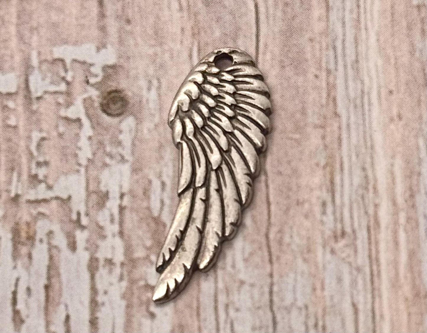 Large Angel Wing Charm, Antiqued Pewter - PT395