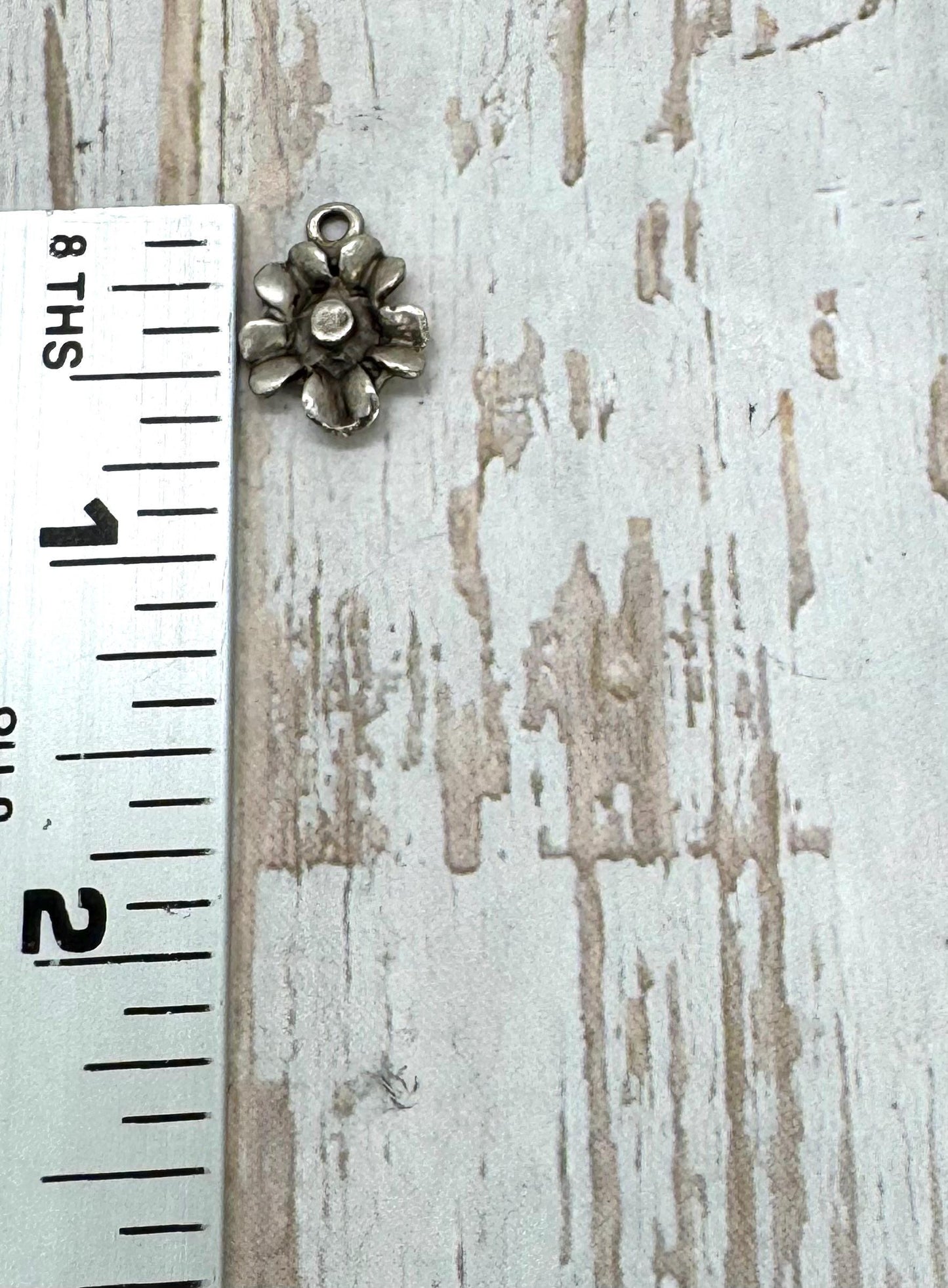Small Modern Flower Charm, Antiqued Pewter - PT401