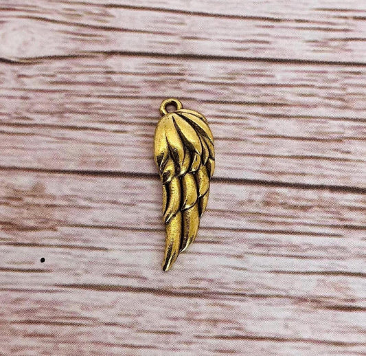 Small Angel Wing Charm, Antiqued 18K Gold Plated- AG045