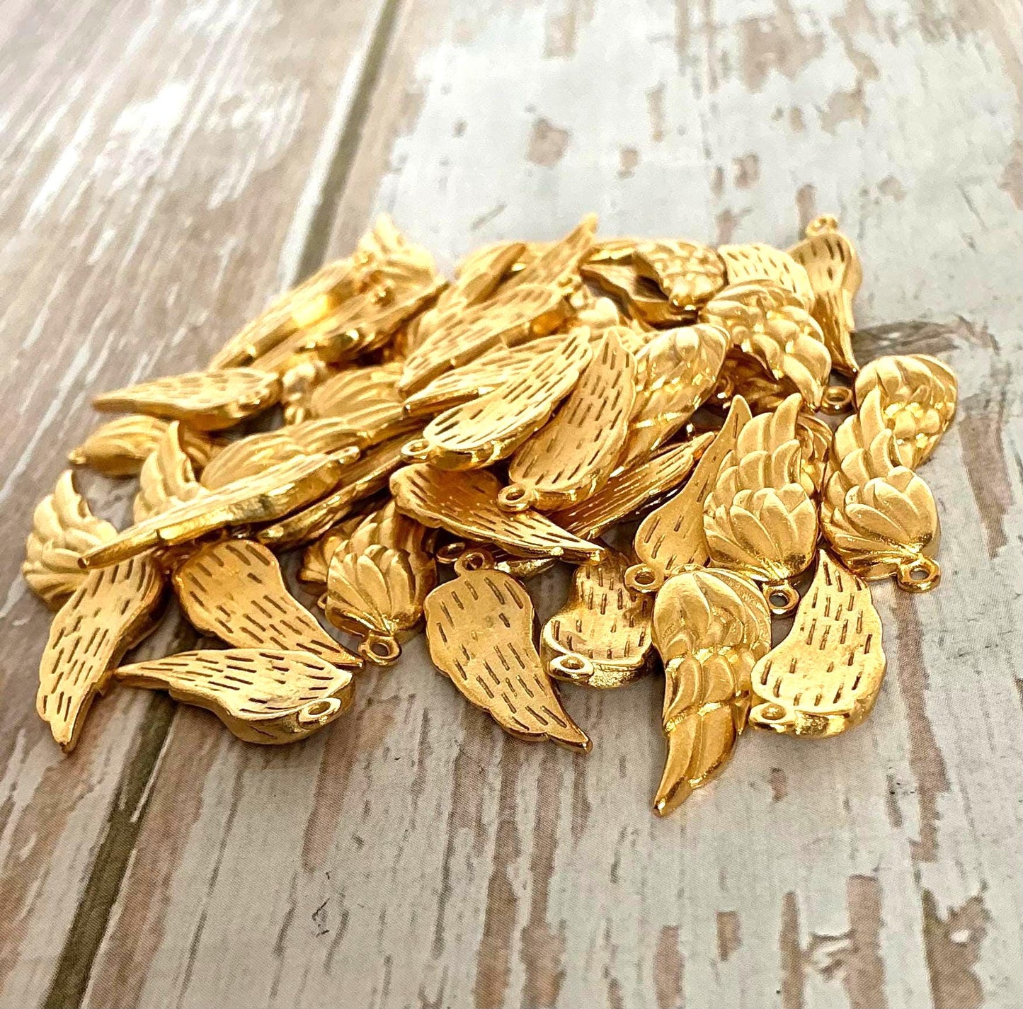 Small Angel Wing Charm, Satin 18k Gold Plated - ST225
