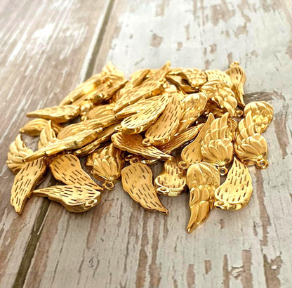 Small Angel Wing Charm, Satin 18k Gold Plated - ST225