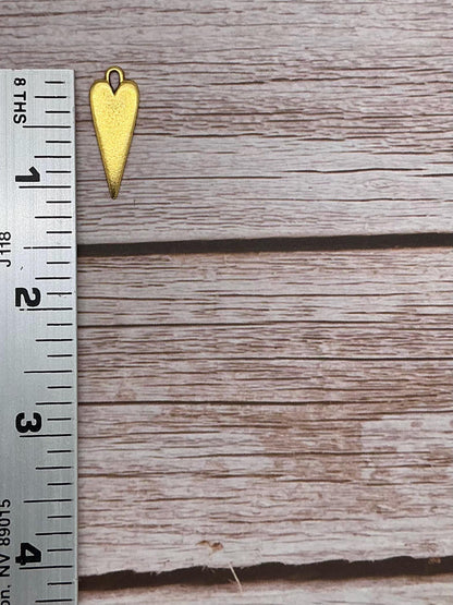 Elongated Stamping Heart Charm, 18K Antiqued Gold Plated - AG034