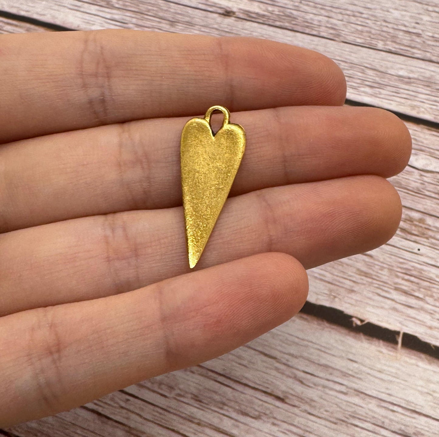 Elongated Stamping Heart Charm, 18K Antiqued Gold Plated - AG034