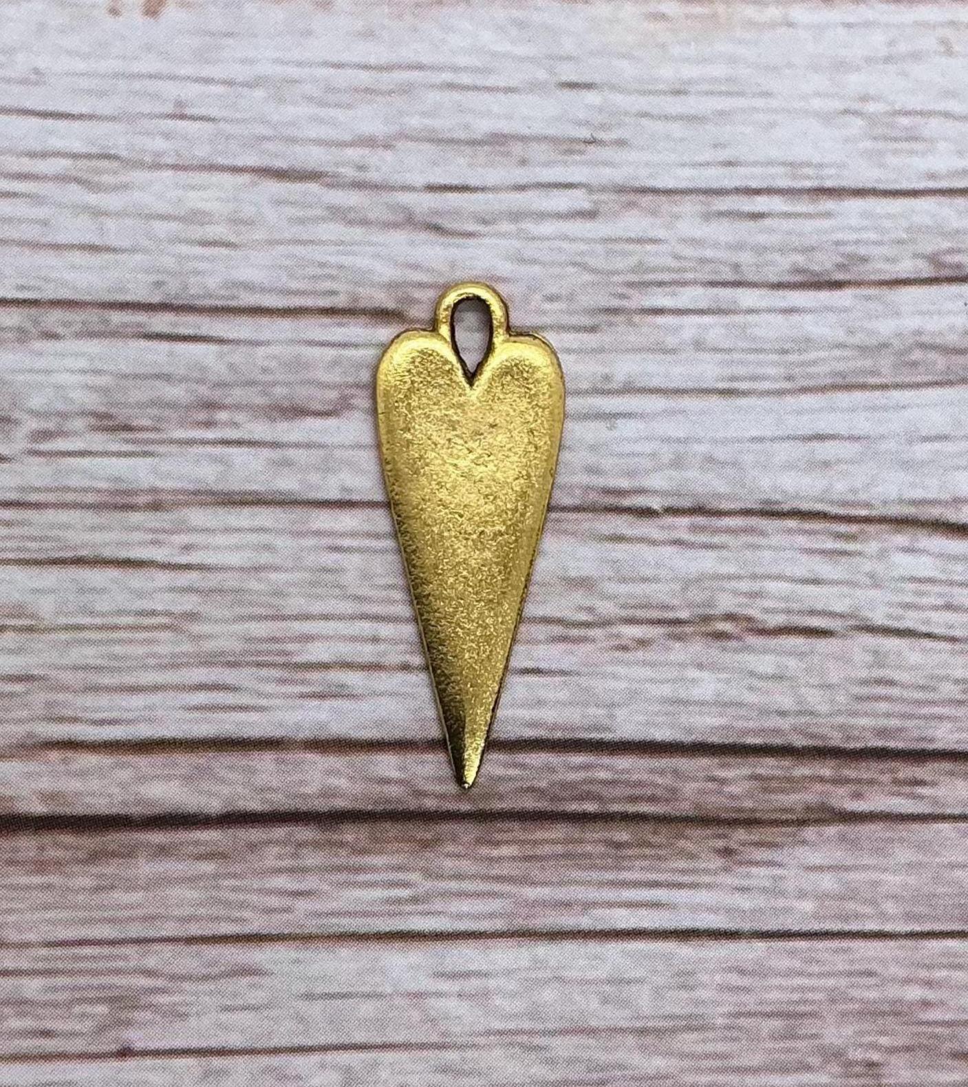 Elongated Stamping Heart Charm, 18K Antiqued Gold Plated - AG034