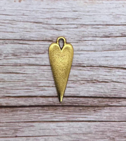 Elongated Stamping Heart Charm, 18K Antiqued Gold Plated - AG034