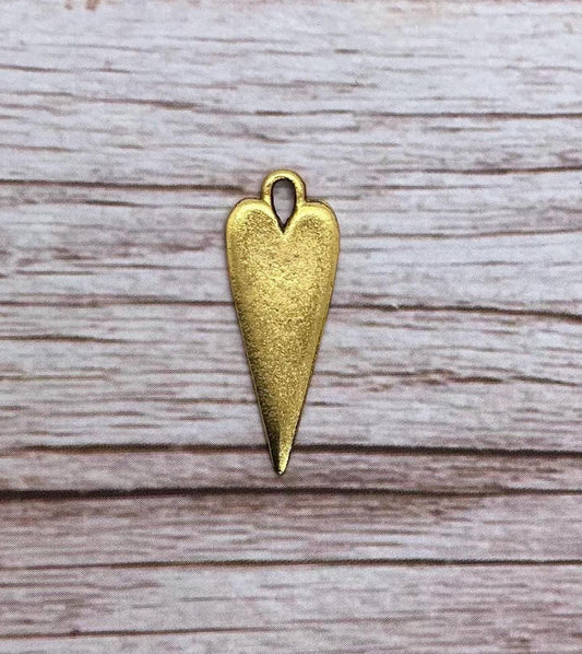 Elongated Stamping Heart Charm, 18K Antiqued Gold Plated - AG034