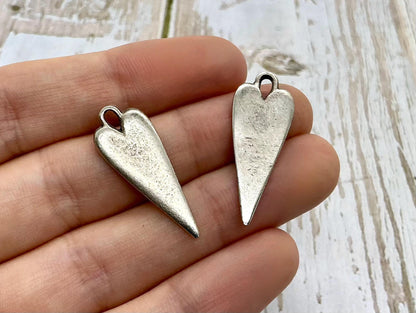 Elongated Heart Charm, Antiqued Pewter - PT394