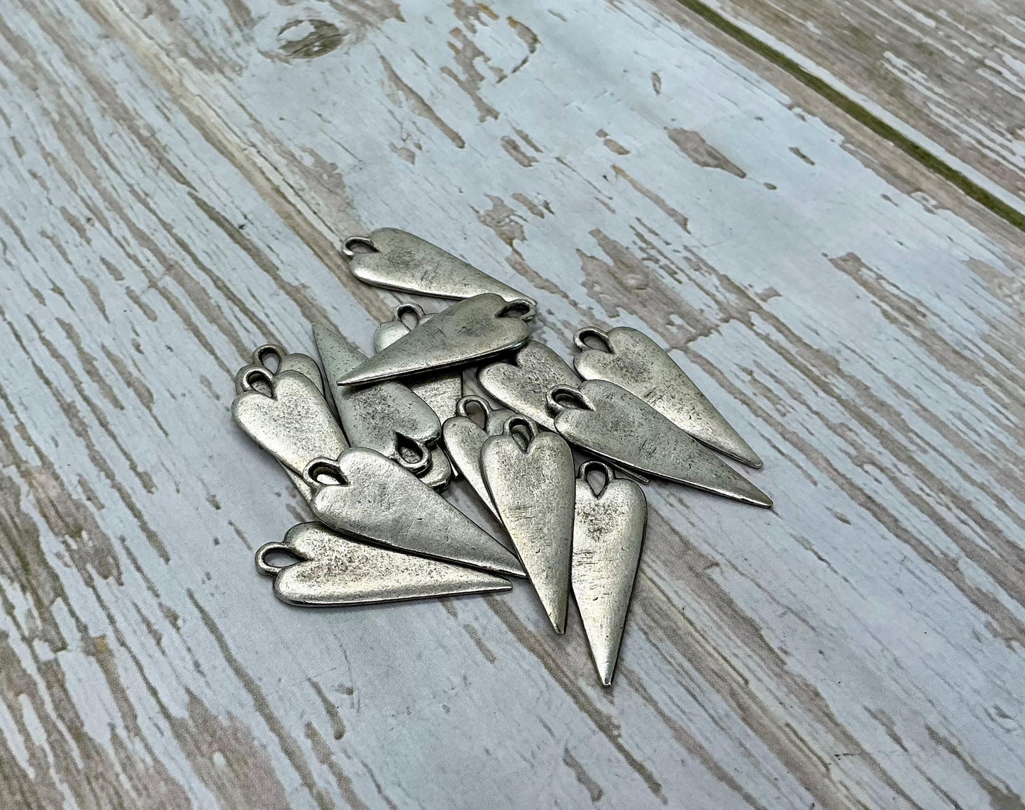 Elongated Heart Charm, Antiqued Pewter - PT394