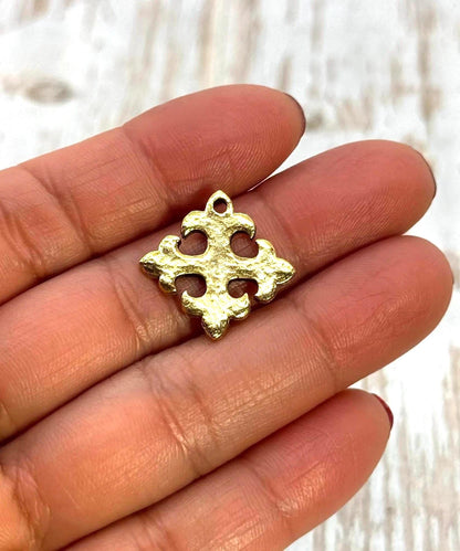 Cross Fleury Charm, Antiqued 18K Gold Plated - AG028