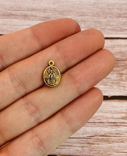 Médaille double face Vierge Marie et Jésus, plaquée or 18 carats vieilli - AG040