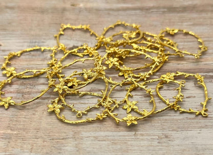 Créoles Fleurs et Branches, plaqué or 18 carats et satiné - ST596