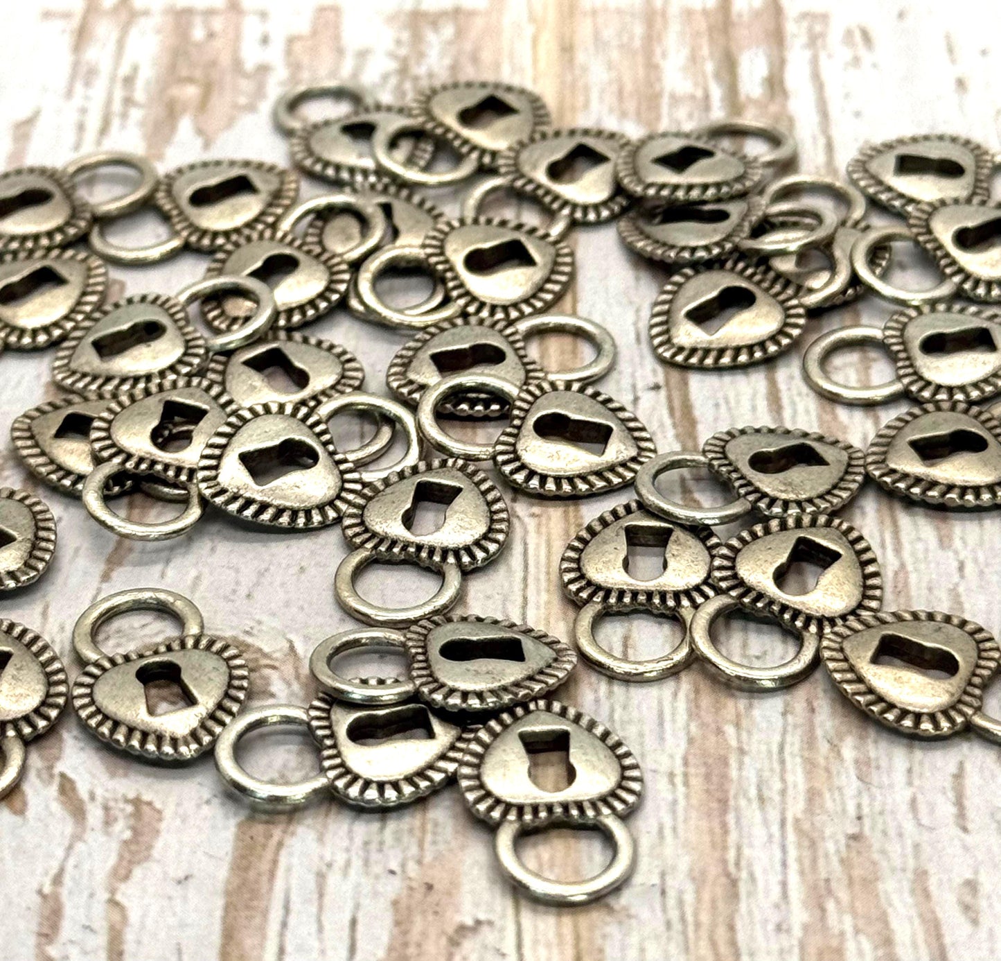 Small Heart Padlock Charm, Antiqued Pewter - PT391