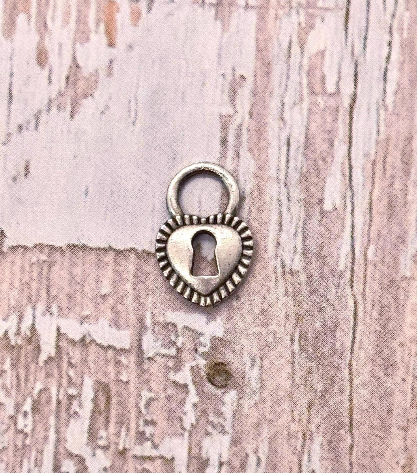 Small Heart Padlock Charm, Antiqued Pewter - PT391