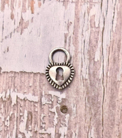 Small Heart Padlock Charm, Antiqued Pewter - PT391