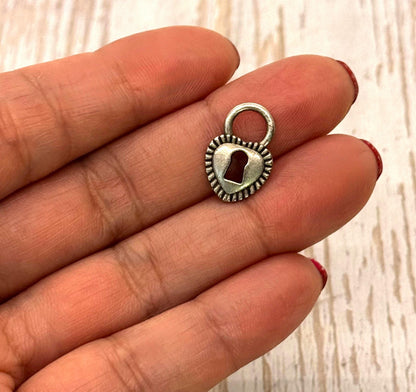 Small Heart Padlock Charm, Antiqued Pewter - PT391