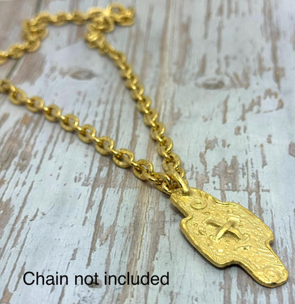 Grand pendentif croix double face, plaqué or 18 carats satiné - ST561
