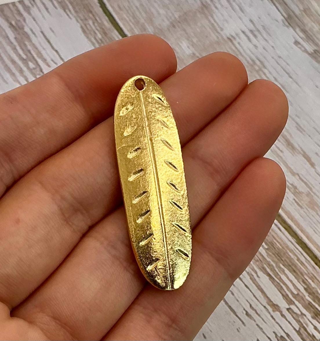 Large Feather Pendant, Satin 18k Gold Plated - ST217